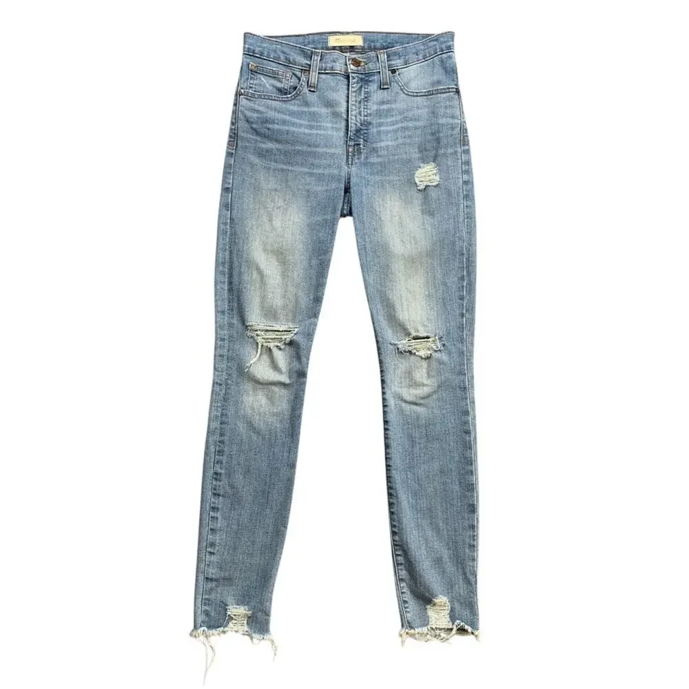 Madewell Jeans Womens 27 Denim High Rise Skinny Ontario Wash Distressed Raw Hem